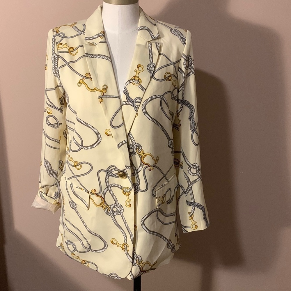 𝅺COLLEEN Lopez Nautical-Print Blazer Women's size XS excellent condition